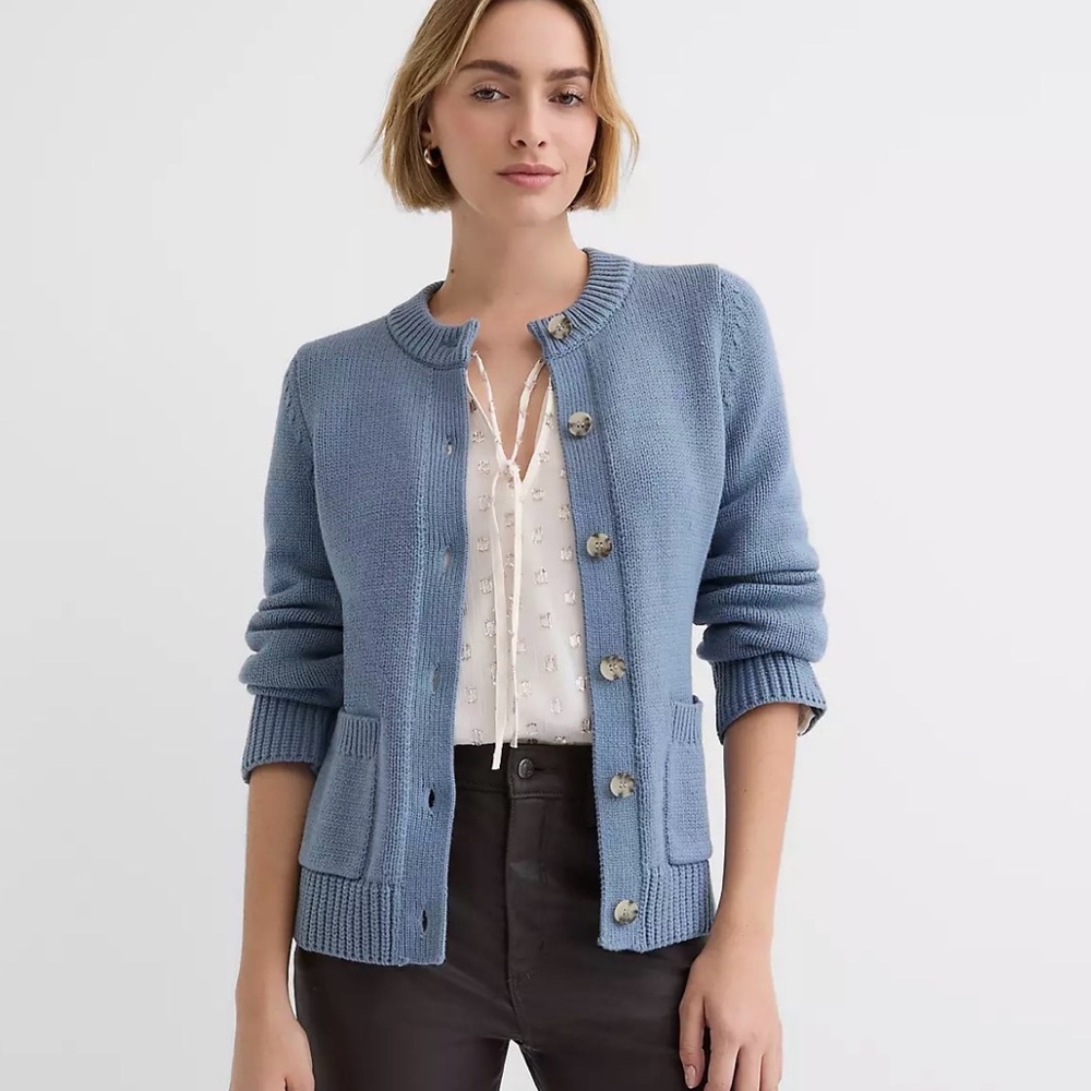 LOFT Waist Patch Pocket Cardigan Button Front Sweater Camel Womens Medium - Picture 11 of 11